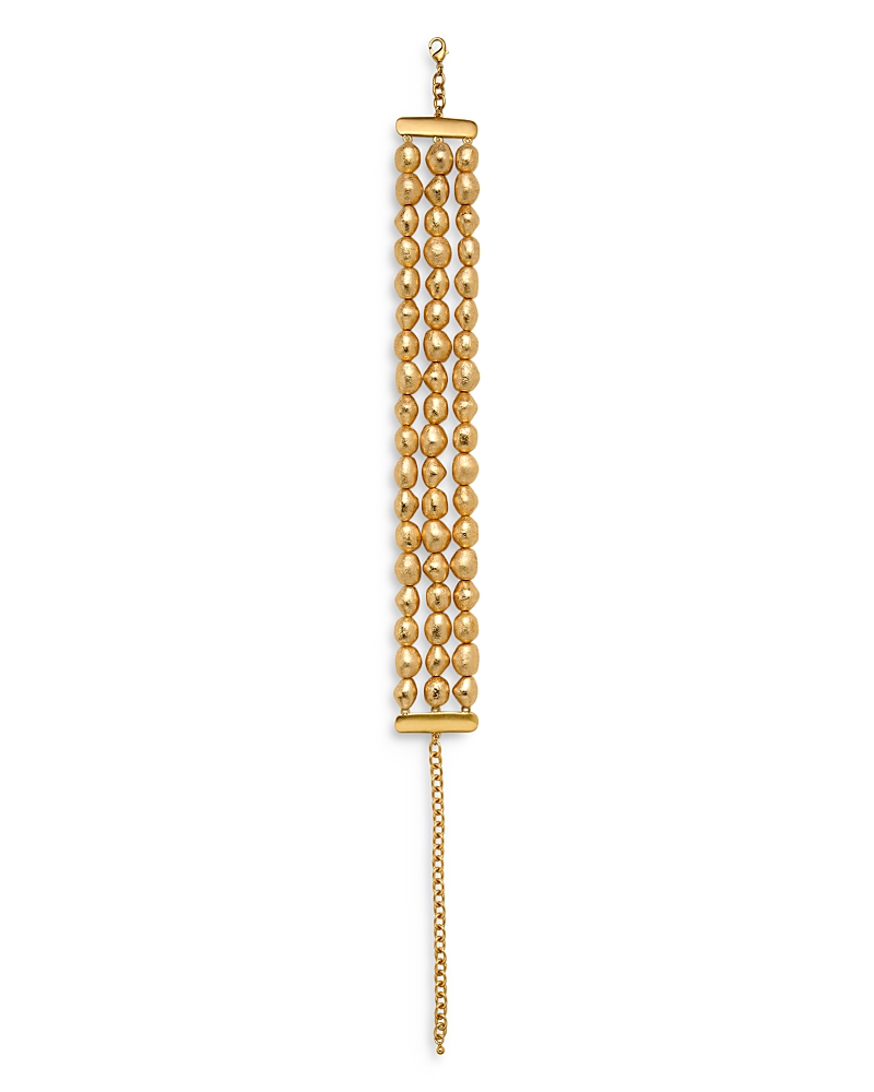 Cult Gaia Cult Gaia Nora Gold Foil Wood Bead Triple Row Choker Necklace in Gold Tone, 10.4-15.9