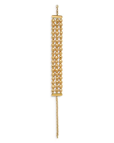 Cult Gaia Cult Gaia Nora Gold Foil Wood Bead Triple Row Choker Necklace in Gold Tone, 10.4-15.9