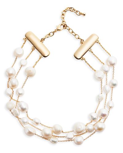 Cult Gaia Cult Gaia Nyala Cultured Freshwater Pearl Triple Row Choker Necklace, 16.25-19