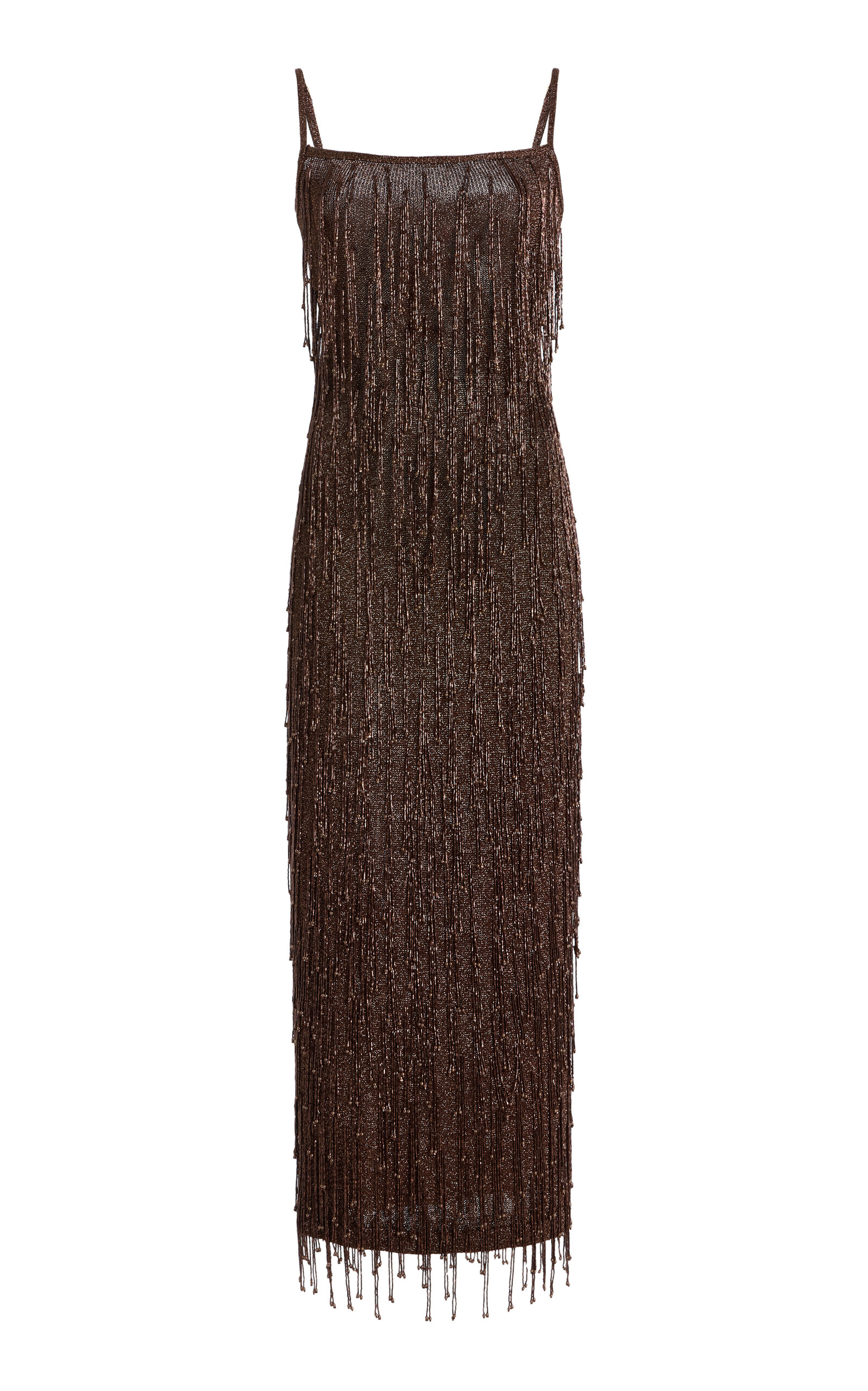 Cult Gaia Cult Gaia Ola Beaded MetallicKnit Midi Dress Brown L