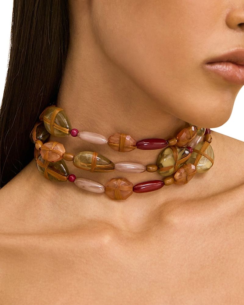 Cult Gaia Cult Gaia Tygra Beaded Multi Row Choker Necklace, 16.54