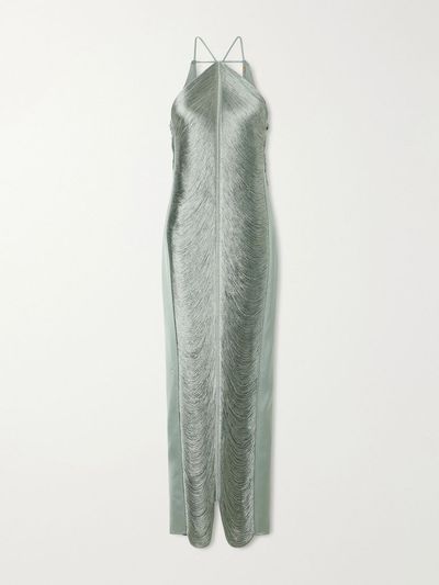 CULT GAIA Renata fringed satin-trimmed mesh gown