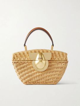 CULT GAIA Tyla leather-trimmed raffia top-handle bag