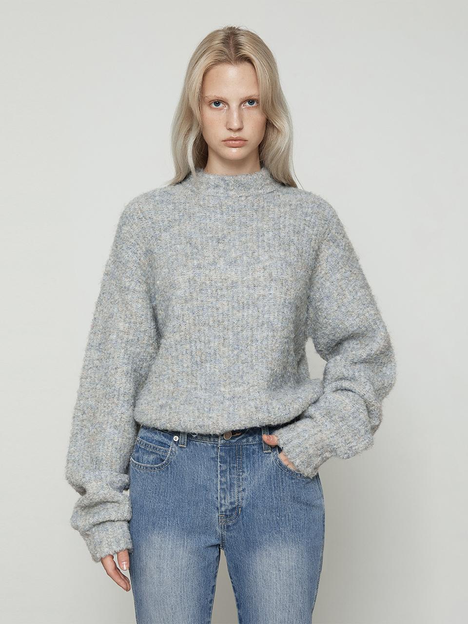 Current Boucle Mix Crew Neck Knit Top [Light Blue]