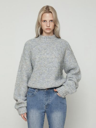 Current Boucle Mix Crew Neck Knit Top [Light Blue]