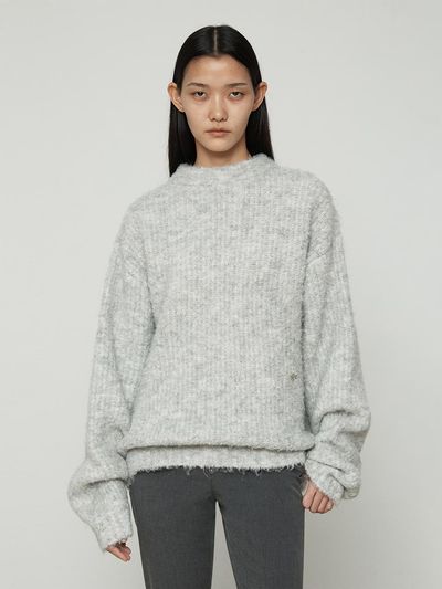 Current Boucle Mix Crew Neck Knit Top [White]