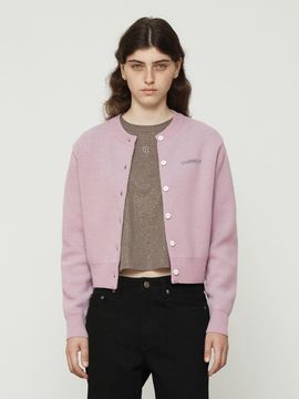 Current Logo jacquard round neck cardigan [Pink]