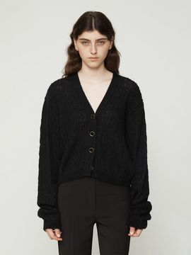 Current Puff sleeve cable cardigan [Black]