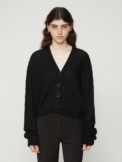 Current Puff sleeve cable cardigan [Black]