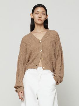 Current Puff sleeve cable cardigan [ORANGE]
