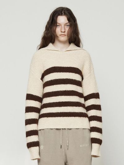 Current Sailor Collar Hairy Knit Top [Brown]
