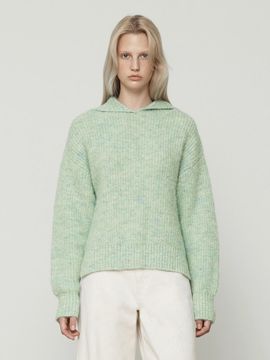 Current Sailor Collar Hairy Knit Top [Light Blue]