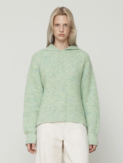 Current Sailor Collar Hairy Knit Top [Light Blue]