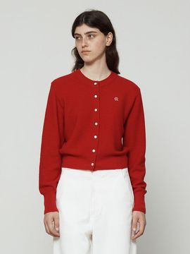 Current wool cashmere round neck cardigan [red]