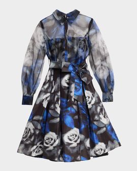 Cynthia Rowley Agatha Belted Floral Organza Midi Shirtdress