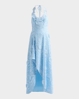 Cynthia Rowley Avira Floral Appliqué Lace Halter Gown