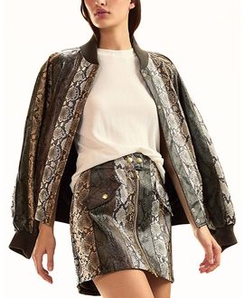 Cynthia Rowley Cynthia Rowley Snake Embossed Leather Bomber Jacket