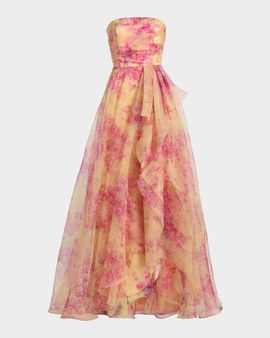 Cynthia Rowley Fahreta Sakura Mist Organza Strapless Gown