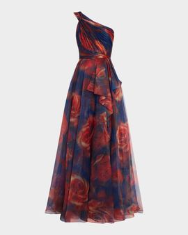 Cynthia Rowley Meadow One-Shoulder Floral Organza Gown