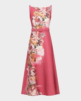 Cynthia Rowley Slyvie Floral Belted Satin Tea-Length Dress