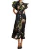 Cynthia Rowley Women's Floral Tie-Waist Ramie Caftan Midi-Dress - 6