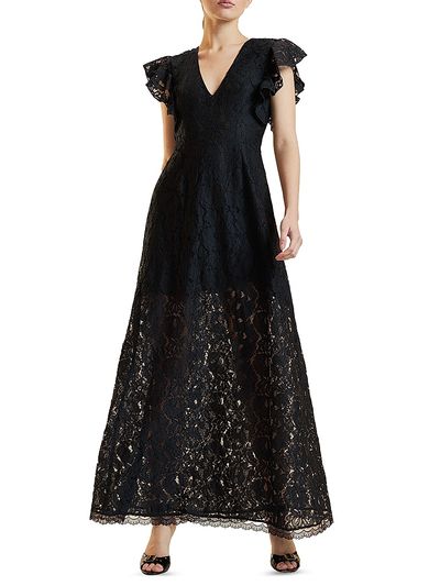Cynthia Rowley Women's Lace Flutter Sleeve Maxi Dress