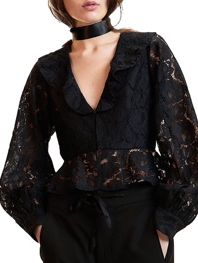 Cynthia Rowley Women's Lace V-Neck Peplum Blouse