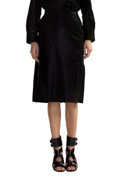 Cynthia Rowley Women's Leather High-Waisted Back-Slit Midi-Skirt