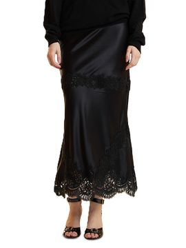 Cynthia Rowley Women's Satin Lace-Trim Midi-Skirt