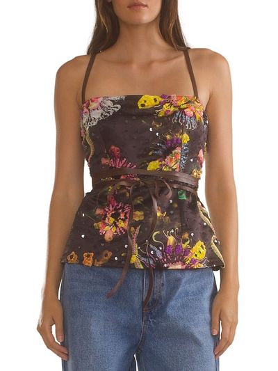 Cynthia Rowley Women's Satin Leather Ties Embellished Top