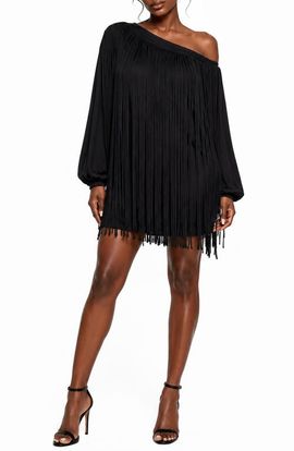 Dai Moda Dai Moda Off the Shoulder Fringe Minidress