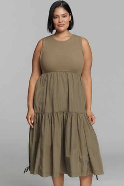 anthropologie ruched tiered dress Anthropologie Moon River Tiered Ruched Midi Dress Yellow Floral Boho Medium