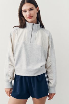 Daily Practice Mixed Media Quarter-Zip Jacket Top