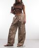 Daisy Street Daisy Street 2 in 1 low rise hibiscus floral pants with zip cut off in brown-Multi - 1