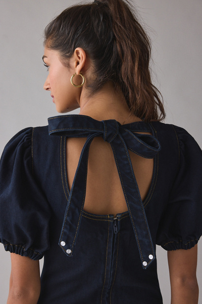 Daisy Street - Aspen Drop Waist Bow-Back Denim Maxi Dress in