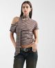 Daisy Street Daisy Street asymmetric gathered top with matching scarf in burgundy and gray stripes-Multi - 1