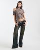 Daisy Street Daisy Street asymmetric gathered top with matching scarf in burgundy and gray stripes-Multi - 3