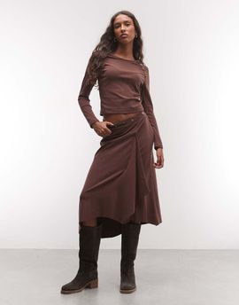 Daisy Street Daisy Street asymmetric midi skirt in brown set