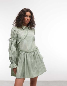 Daisy Street Daisy Street asymmetric placket shirt dress in green stripes