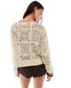 Daisy Street Daisy Street boho crochet tie front cardigan in natural-Yellow - 4
