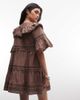 Daisy Street Daisy Street boho ruffle smock mini dress in brown - 4