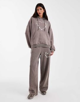 Daisy Street Daisy Street button heart wide leg sweatpants in gray - part of a set