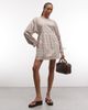Daisy Street Daisy Street chuck on smock long sleeve mini dress in blue brown plaid-Multi - 1