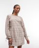 Daisy Street Daisy Street chuck on smock long sleeve mini dress in blue brown plaid-Multi - 3