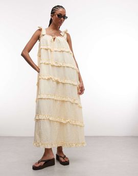 Daisy Street Daisy Street chuck on smock maxi dress with ruffles in butter yellow