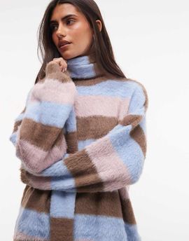 Daisy Street Daisy Street chunky sweater with matching scarf in pastel striped print-Multi
