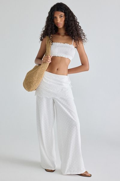 Daisy Street Daisy Street Cloud Eyelet Lace Wrap Skirt Pants in White, Women's at Urban Outfitters