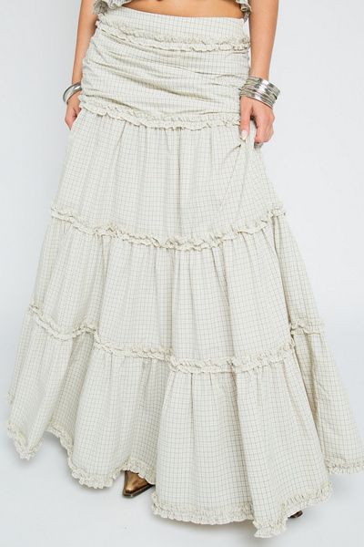 Daisy Street Daisy Street Dew Check Tiered Maxi Skirt in Blue, Women's at Urban Outfitters