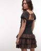 Daisy Street Daisy Street drop waist floral mini dress with broderie rara hem in brown and black - 2