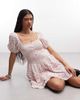 Daisy Street Daisy Street drop waist ruffle mini dress with puff sleeves in pink ditsy floral - 1